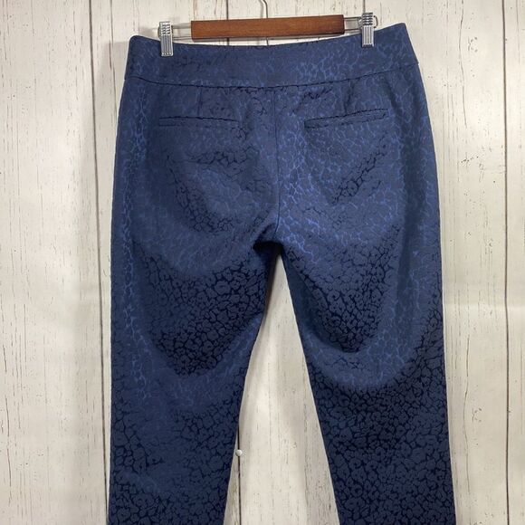 Ann Taylor Loft Marisa Womens Ankle Navy Blue Textured Animal Print Pants - Picture 10 of 16